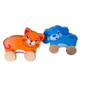 Spark Create Imagine Wooden Animal Cars Dog Blue Orange Cat Toy Toddler Baby